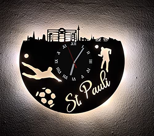 Designbysh Fußball Fan LED Wanduhr St. Pauli Fanartikel Wanduhr Geschenk Fußballfan Schwarz von Designbysh