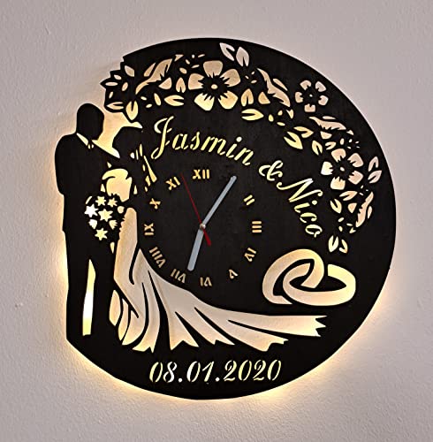 Designbysh Personalisierte LED Wanduhr Liebe 4" Geschenk Hochzeit Hochzeitstag Geschenk Partner Liebe Paar Ehemann Ehefrau Mann Frau goldene Silberne Valentinstag Jahrestag von Designbysh