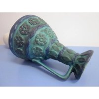 Bay Keramik Grosse Vase Henkelvase in Türkis Reliefdekor 60Er 70Er Era Bodo Mans von Designclassics24