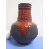 Fohr Grosse 70Er Vase Keramikvase Blumenvase Rot Schwarz Fat Lava von Designclassics24