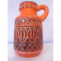Grosse Bay-Keramik Vase in Orange Era Bodo Mans 60Er 70Er Design Lava Wgp von Designclassics24