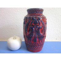 Grosse Vase Bay Dekor Pfauen 60Er 70Er Lava Wgp Pop Ar Keramikvase Design von Designclassics24