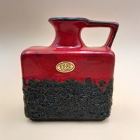Jopeko Vase 70Er Keramikvase Fat Lava Schwarz Rot 70S Design Wgp Westgerman Vase von Designclassics24