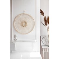 Faserkunst Mandala Wandbehang Rund Jutefaserkunst Wanddeko Moderne Natürliche Juteverzierung von DesigndeDIURA