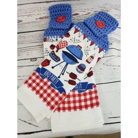 Sommer Barbeque Handtuch, Doppelseitiges Hängendes Küchentuch, Housewarming - Oder Hochzeitsgeschenk, Geschirrtuch, Häkeltuch, 2Er Set von DesignedbyBrendaH