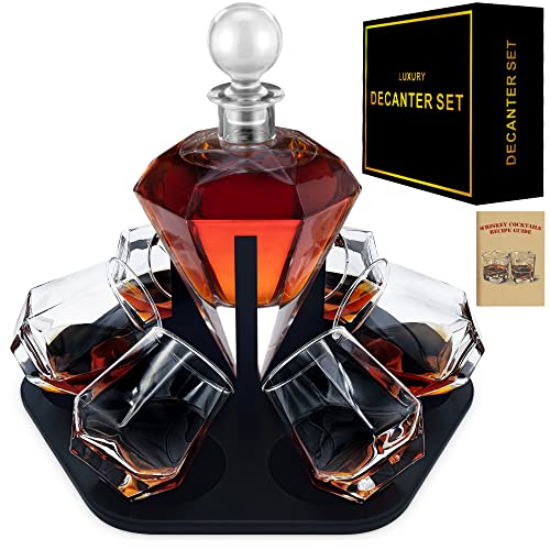 6 Glas Diamant Whiskey Dekanter Set mit Gläsern, Whiskey Dekanter für Männer, Whiskey Set Bourbon Dekanter Geschenk, Tequila Dekanter Likör-Dekanter Set von DesignerChoice