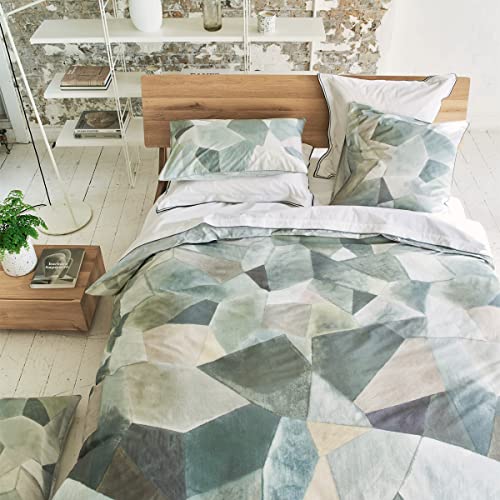 Designer Guild Bettbezug aus Perkal-Baumwolle, Bedruckt, modernes Geo, Zinn, 140 x 200 cm von ITC