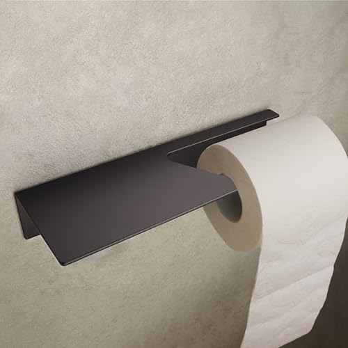 Designfabrik Hamburg Toilettenpapierhalter ohne Bohren | Klopapierhalter zum Kleben | Klorollenhalter Bad | WC Rollenhalter selbstklebend | Toilettenpapierhalter mit Ablage Schwarz | Modernes Design von Designfabrik Hamburg