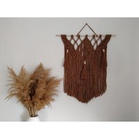 Dunkelbrauner Makramee Gewebter Wandbehang/Quaste Boho Kunst Kopfteil Wandbild von Designfts