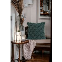 Smaragdgrüne Handgeknüpfte Makramee Kissenhülle, Boho, Boho, Bauernhaus, Handgemacht, Geschenk von Designfts