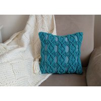 Türkiser Handgeknüpfter Boho Makramee Kissenbezug // Baumwolle Handgeknüpftes Kissen Dekokissen //Boho von Designfts
