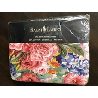 Ralph Lauren Southampton Beach House Floral King Tiefes Spannbettlaken Rare Vintage von DesignonadimBoutique