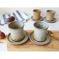 6Oz Kaffeetasse, Kleine Kiddush Tasse & Teller, Braune Und Blaue Tasse, Becher Untertasse Set von DesignsByViviH