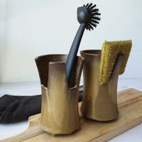 Beige Küchenschwamm Und Bürstenhalter, Brauner Rustikaler Scheuerschwamm Küchenbürstenhalter von DesignsByViviH