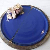 Keramik-Dinner-Platte, Blaue Keramik Platte, Keramik, Moderne Braun Eserving-Platte, Rustikale von DesignsByViviH