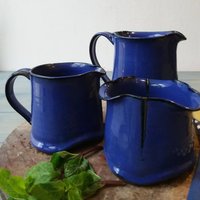 Keramik Milchkännchen Set, Sahne Und Zucker Kaffee Milch Blaue Zuckerdose Hochzeitsgeschenk, Modernes Set von DesignsByViviH