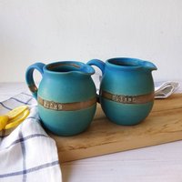 Kleiner Türkis Keramik Krug, Butter Oder Sirup Crock von DesignsByViviH