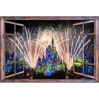 Fenster Mit Aussicht Magic Kingdom Happily Ever After Wandbild Brauner Rahmen von DesignsCottageGarden