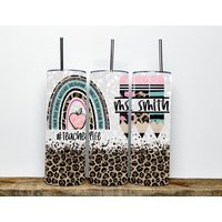 Lehrerleben Regenbogen & Leopard Personalisierte Faux Glitter Becher | Lehrer Geschenk Ende Des Jahres Personalisierte von DesignsbyLGH