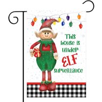 Dieses Haus Ist Unter Elf-Überwachung-Weihnachtsflagge, Elf Auf Dem Regal-Dekor, Nette Elf-Haus-Flagge, Winter-Yard-Zeichen, Kinderweihnachten von DesignsbyLindaNeeToo