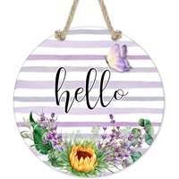 Hallo Schild, Rundes Keramik Lavendel Und Sonnenblumen Wandschild, Blumensommerschild, Sonnenblumen, Eukalyptus F-Hel001 von DesignsbyLindaNeeToo