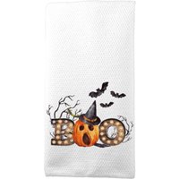 Halloween Küchenhandtücher, Boo Geschirrtuch, Gestaffeltes Tablett Accessoire, Marquee Letters, Kürbishandtuch, Süßes Geschenk, Gruseliges Dekor von DesignsbyLindaNeeToo