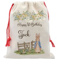 Happy Birthday Personalisierte Peter Hasen Tasche, Kinder Spielzeugsack, Extra Große Geburtstagsgeschenk Tasche Mit Namen, Wäschebeutel von DesignsbyLindaNeeToo