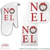 Noel Küchenhandtuch, Weihnachtliches Küchen Geschirrtuch, Geschirrtuch, Topflappen, Ofen Mitt, Weihnachtsdekoration, Küchendekor X-Xms052 von DesignsbyLindaNeeToo