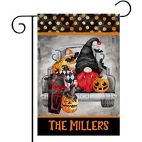 Personalisierte Halloween Gnom Garten Flagge, Hof Dekor, Dracula Haus Herbst Zeichen, Familienname Willkommen Flagge 7-Hal009 von DesignsbyLindaNeeToo