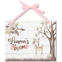 Personalisierte Mädchen Hirsch Türschild, Blumen Schlafzimmer Schild, Dekor, Kinderzimmer Wand Kunst Dekor Name Des Kindes Rehlein B-Anm012 von DesignsbyLindaNeeToo