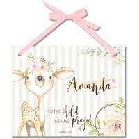 Personalisierte Mädchen Hirsch Türschild, Christliche Floral Kinderzimmer Schild Wand Kunst Dekor Namensplakette Reh Für Dieses Kind Wir Haben von DesignsbyLindaNeeToo