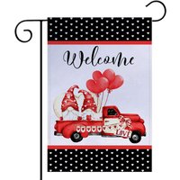 Valentinstag Willkommen Garten Flagge, Wichtel Liebe Dekor, Lkw Saisonale Outdoor Yard Flag, Roter 7-Val005 von DesignsbyLindaNeeToo