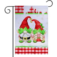 Weihnachts-Haus-Flagge, Elfen-Gnom-Hof-Dekor, Herr Mrs Niedliche Gnom-Elf-Haus-Flagge, Winter-Yard-Zeichen, Willkommens-Flagge von DesignsbyLindaNeeToo