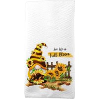 Wichtel Geschirrtuch, Live Life in Full Bloom Küchentuch, Bauernhaus Sonnenblumen Handtuch, Süße Geschenkidee, Honig Bienen Handtuch 7-Sum011 von DesignsbyLindaNeeToo