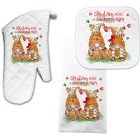 Wichtel Weihnachtswünsche Und Lebkuchenwünsche, Lebkuchenwichtel Backen, Weihnachtsküche, Topflappen Küchenhandtuch Set 7-xms013 von DesignsbyLindaNeeToo