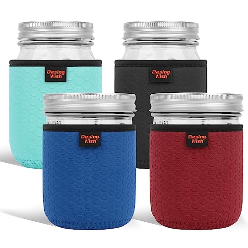 Desing Wish 4 Stück 16oz Regular/Wide Mouth Mason Jars Gläser Hülse Abdeckung Rutschfest Einmachgläser Hülse Marmeladengläser Fermentierglas Abdeckung für Sprossenglas Kimchi Behälter Keimglas Hülsen von Desing Wish