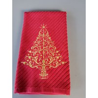 Goldener Weihnachtsbaum Besticktes Geschirrtuch von DesisThreads