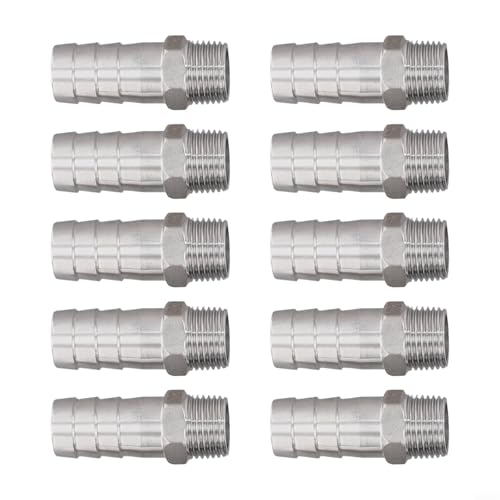 10 Stück Edelstahl-Verbindungsstücke für 1/2 NPT-Schlauchanschlusssysteme (1/2 Zoll x 20 mm) von Desiumite