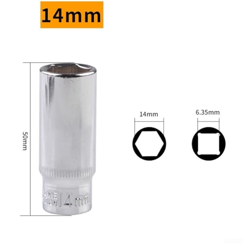 414 mm tiefes Steckschlüssel-Adapterwerkzeug für 1/4-Zoll-Sechskantschlüssel-Anwendungen in der Automobil-Reparatur (14 mm) von Desiumite