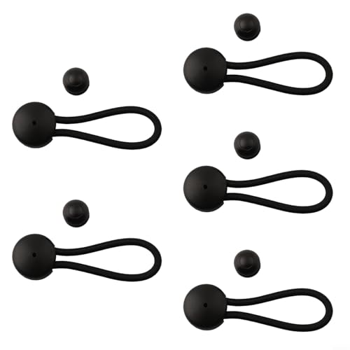 5 x Bungee-Verschlüsse mit Knauf, elastische Gummiseil-Clips für Zelt, Boot, Yacht, Wohnmobil, ideal für Camping und den Außenbereich (schwarz) von Desiumite