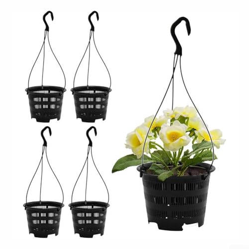 Atmungsaktive Mesh Hängende Blumentöpfe 5er Set Kunststoff Orchideentöpfe mit Haken für Innen Außen Balkon Pflanzen Wurzelkontrolle Luftzirkulation Schwarz Atmungsaktive Mesh Hängende Blumentöpfe 5er Set Kunststoff Orchideentöpfe mit Haken für Innen Außen Balkon Pflanzen Wurzelkontrolle Luftzirkulation Schwarz von Desiumite