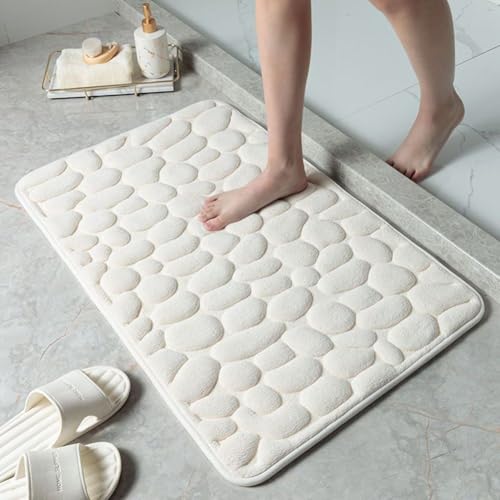 Badezimmer-Bodenmatte mit weicher Memory-Schaum-Schicht und rutschfester PVC-Rückseite, saugfähiger Kieselstein-Teppich, geeignet für WC, Wohnzimmer und Schlafzimmer (Milchweiß) von Desiumite