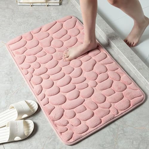 Badezimmer-Bodenmatte mit weicher Memory-Schaum-Schicht und rutschfester PVC-Rückseite, saugfähiger Kieselstein-Teppich, geeignet für WC, Wohnzimmer und Schlafzimmer (Rosa) von Desiumite
