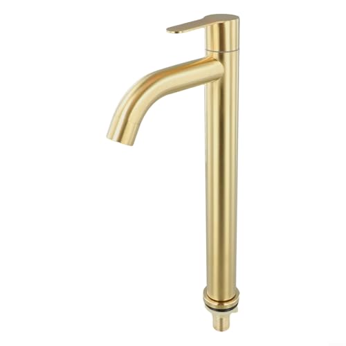 Desiumite 304 Edelstahl Single Kaltwasser Badezimmer Wasserhahn Gebürstetes Gold-Finish Waschbecken Wasserhahn WC Waschbecken Ventil mit 23-28 mm Montageöffnung (L) von Desiumite