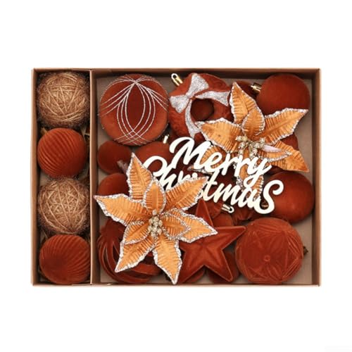 Desiumite 38-teiliges Weihnachtsbaumschmuck-Set, beflockte Blumen, bruchsichere Dekorationen mit vorgebundenem Seil für Ferienhausdekoration (Kamel) von Desiumite