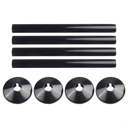 Desiumite 8 Stück 15 mm Chrom-Effekt Heizkörperrohrabdeckungen mit Flansch, zuschneidbar für Badezimmer-Heizungsrohre, 200 mm Länge, Kunststoff-Schnappbefestigung (schwarz) von Desiumite