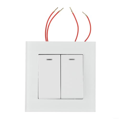 Desiumite 82 x 82 mm Lichtschalter, 208,3 cm gehärtetes Glas Panel verdeckter Wandschalter, Doppelwege-Lichtschalter (weiß) von Desiumite