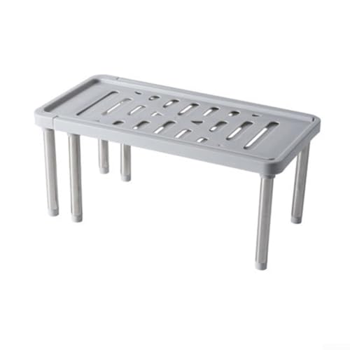 Desiumite Ausziehbares Küchenregal Organizer, verstellbar, 35–61 cm, erweiterbares Regal mit 6 Stützrahmen, abnehmbarer, mehrlagiger Schrank-Organizer (grau) von Desiumite