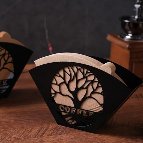 Desiumite Baum des Lebens Kaffeefilterhalter Eisen Vertikale Aufbewahrung Organizer Küche Papierhandtuchspender nordisches Design Ständer für Kaffeefilter Kapseln 18 x 11 x 6,5 cm (schwarz) von Desiumite