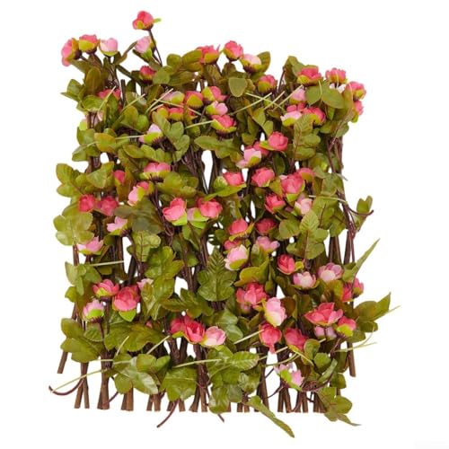 Desiumite Einziehbares Rankgitter aus Holz mit künstlichen Rosen, Gartenzaun, einziehbarer Sichtschutz, geeignet für Balkon und Terrasse Wanddekoration, Innen- und Außendekoration ()(dunkelrosa) von Desiumite